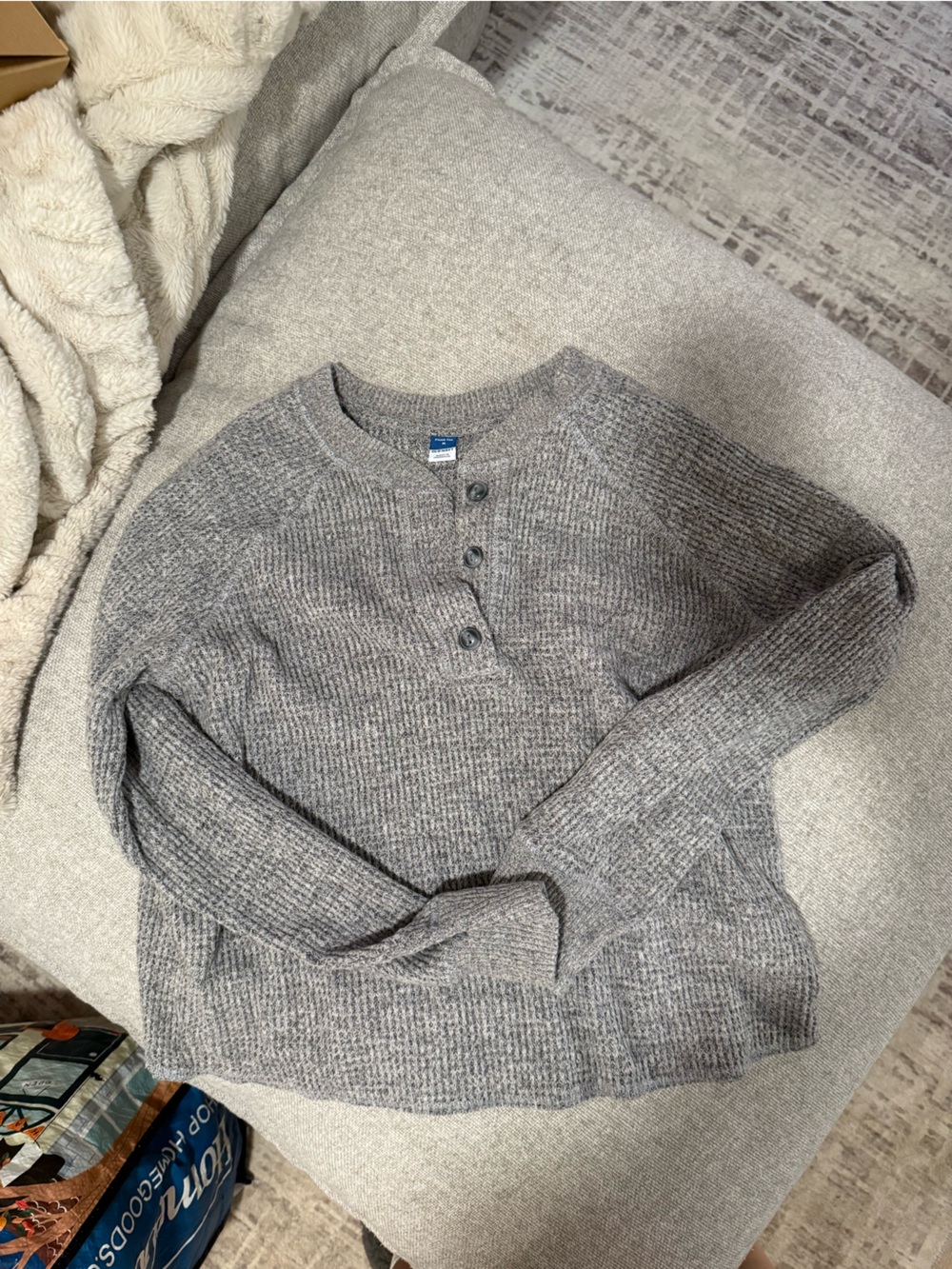 Old Navy Gray Ribbed Henley Long Sleeve